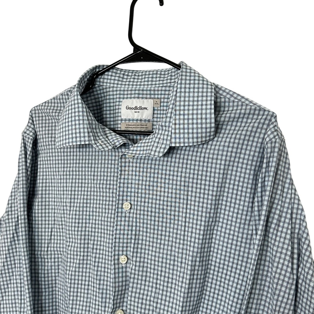 Goodfellow & Co Mens XL Blue White Micro Check Button Down Shirt Standard Fit